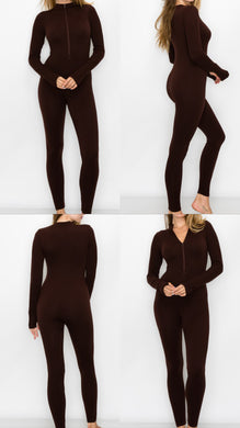 Brown zip up jumpsuit