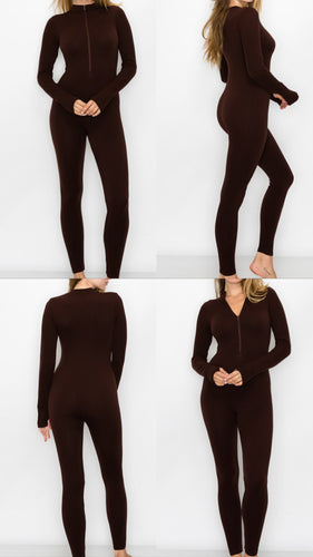 Brown zip up jumpsuit