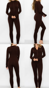 Brown zip up jumpsuit
