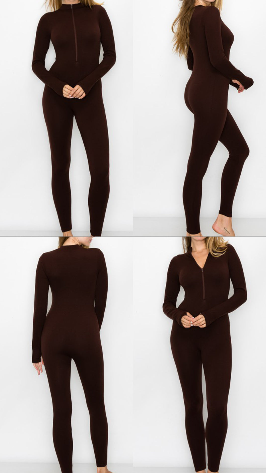 Brown zip up jumpsuit